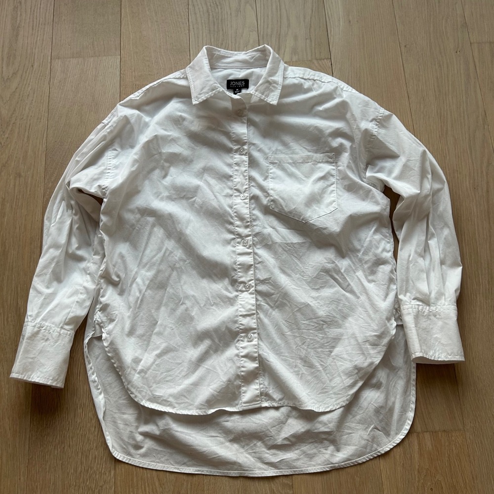 Jones New York Button‎ Down Shirt Womens Medium White Oversized Preppy Office